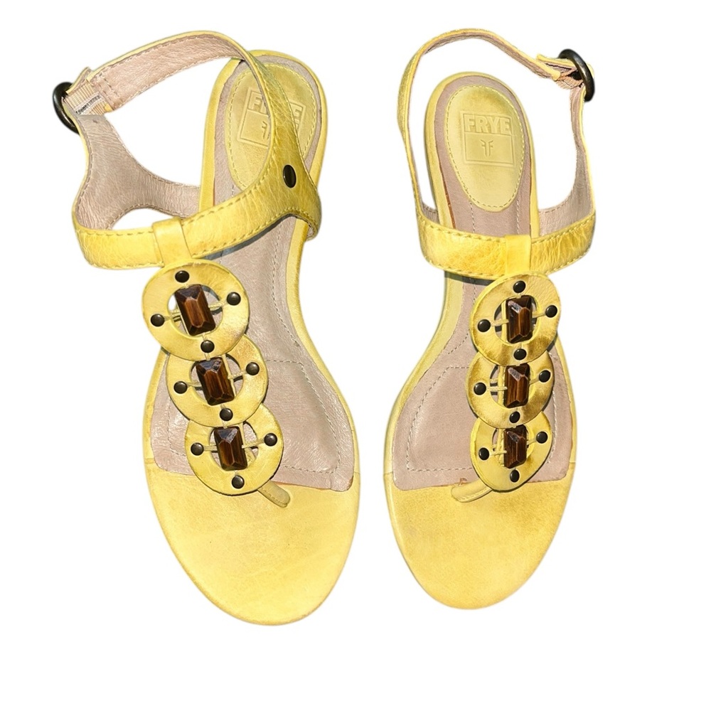 Frye Laurel Ring Yellow Leather Sandals Minimalist Thong Style Size 7.5 M